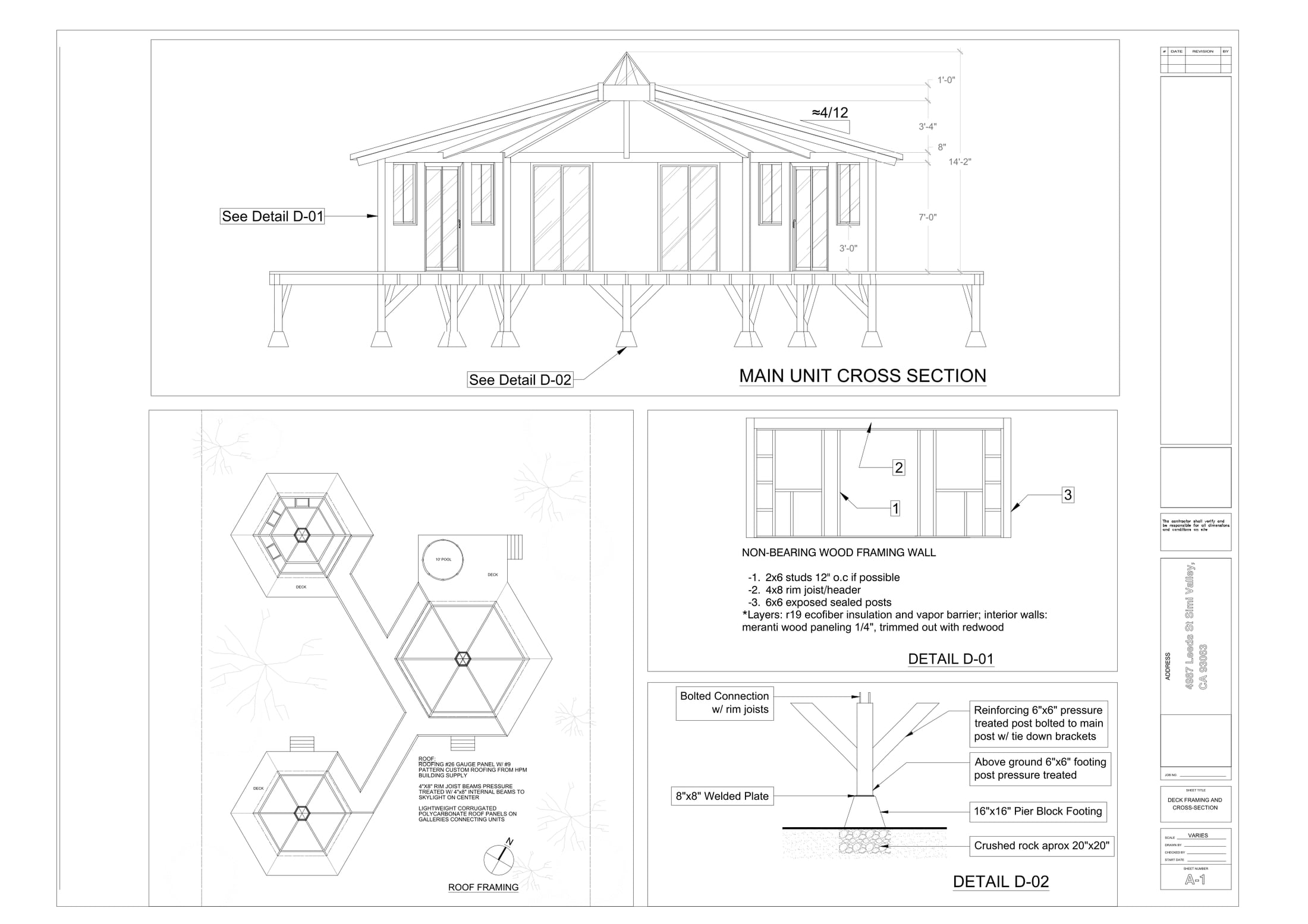 Eco-Vida Designs plan preview: quad eco dwelling with interconnected hexagonal modules, shared infrastructure, four-unit eco-ag layout, landscape-linked eco housing. Licensed study drawings.